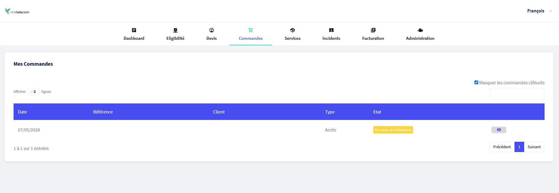 Page Mes Commandes
