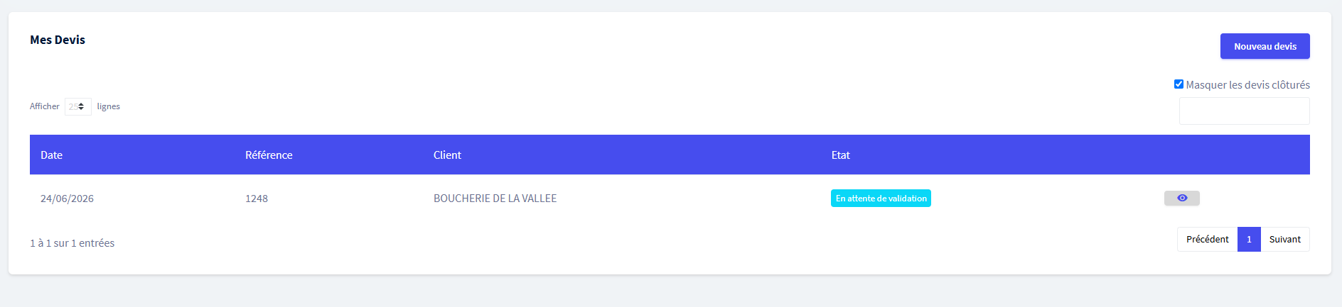 Devis en attente de validation