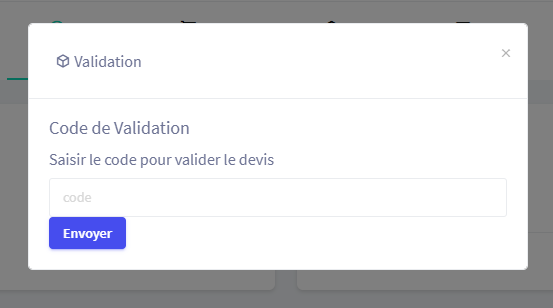 Saisie du code de validation